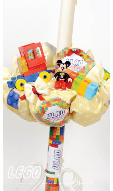Lumanare botez  baieti cu piese lego si figurina plus Mickey Mouse, 65x4 cm, Lego 6